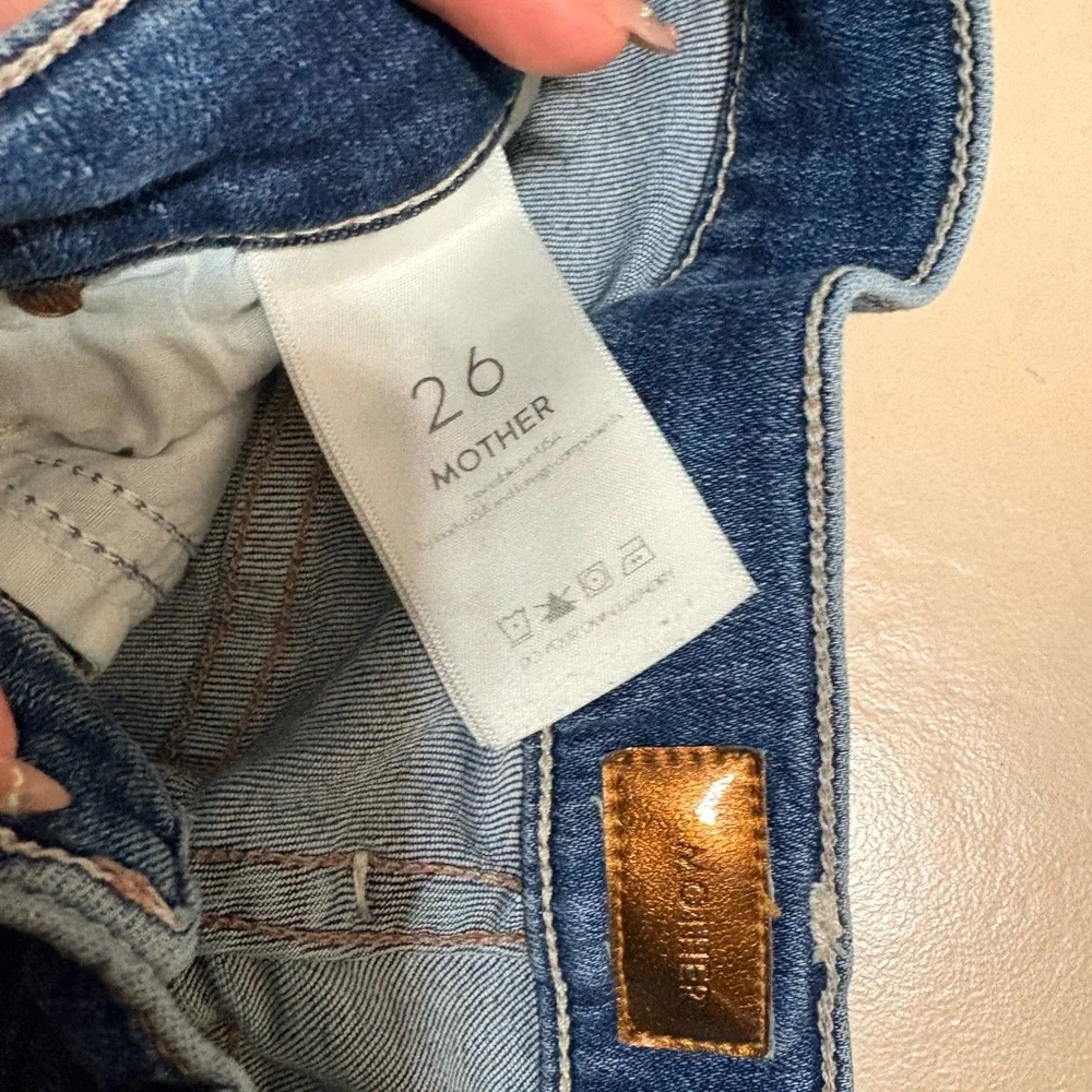 MOTHER Distressed Blue Straight Leg Jeans - Picture 3 of 5